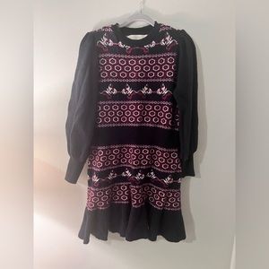 Happy Nature sweater dress. Navy blue, burgundy and white. Size XL